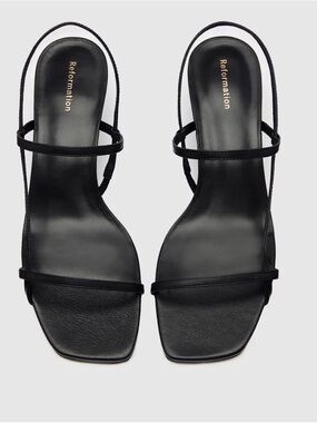 Reformation Black Strappy Square-Toe Slingback Heels